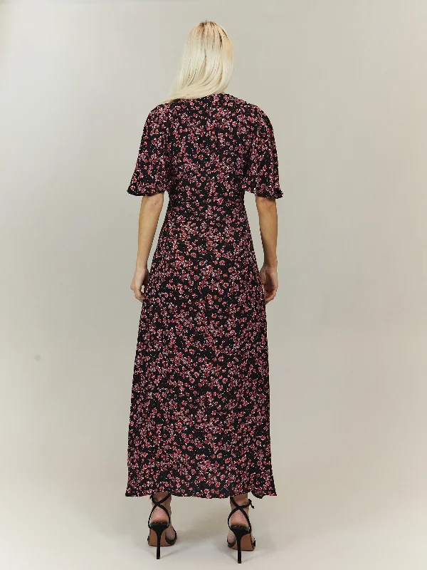 Bailey Angel Sleeve Midi Dress / Dark Floral Print