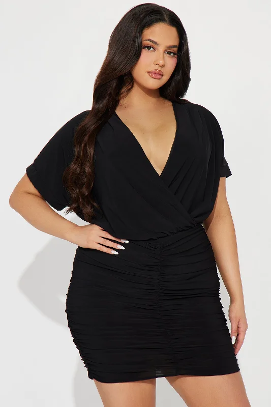 Coco Ruched Mini Dress - Black