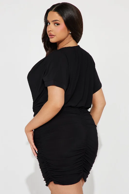 Coco Ruched Mini Dress - Black