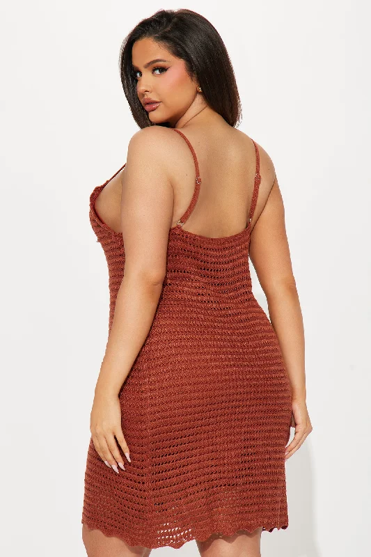 Hannah Crochet Mini Dress - Brown