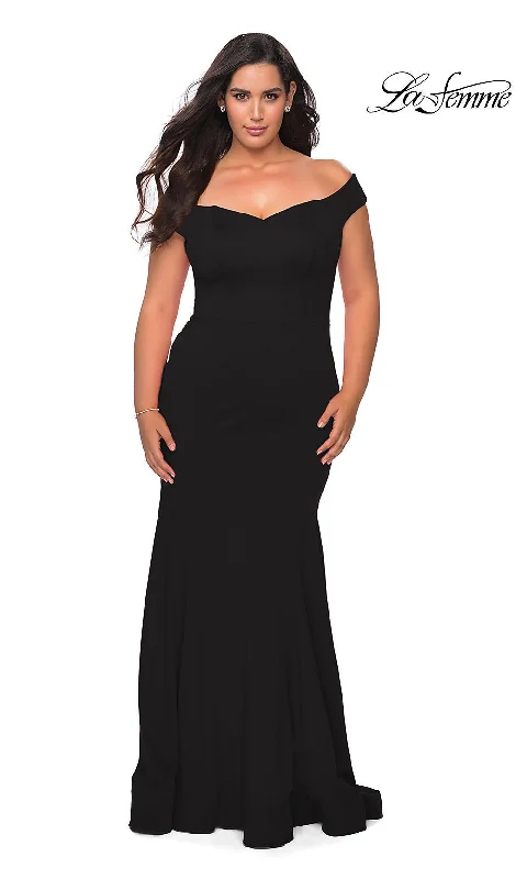 La Femme Off-Shoulder Long Plus-Size Formal Dress