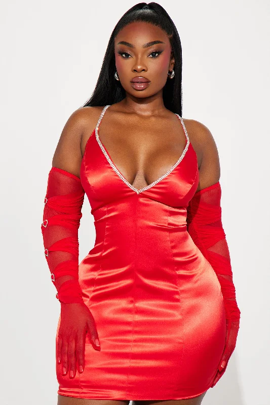 Vivianna Satin Mini Dress - Red