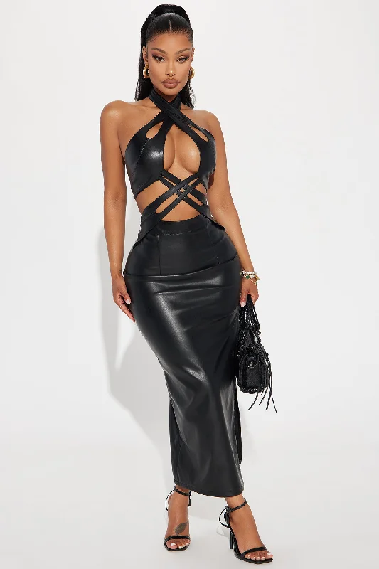 Wolfe Faux Leather Maxi Dress - Black