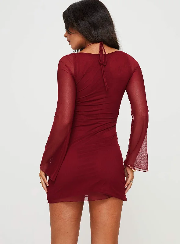 Bilbao Long Sleeve Mini Dress Burgundy