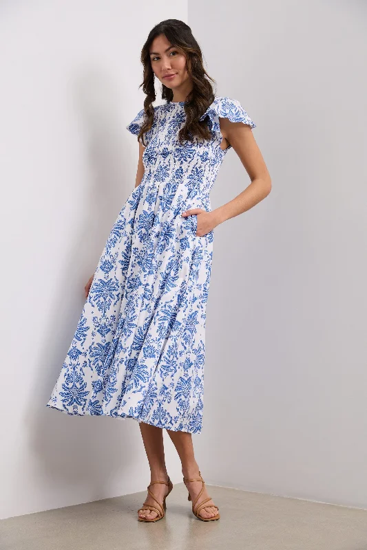 Midi printed dress with ruching